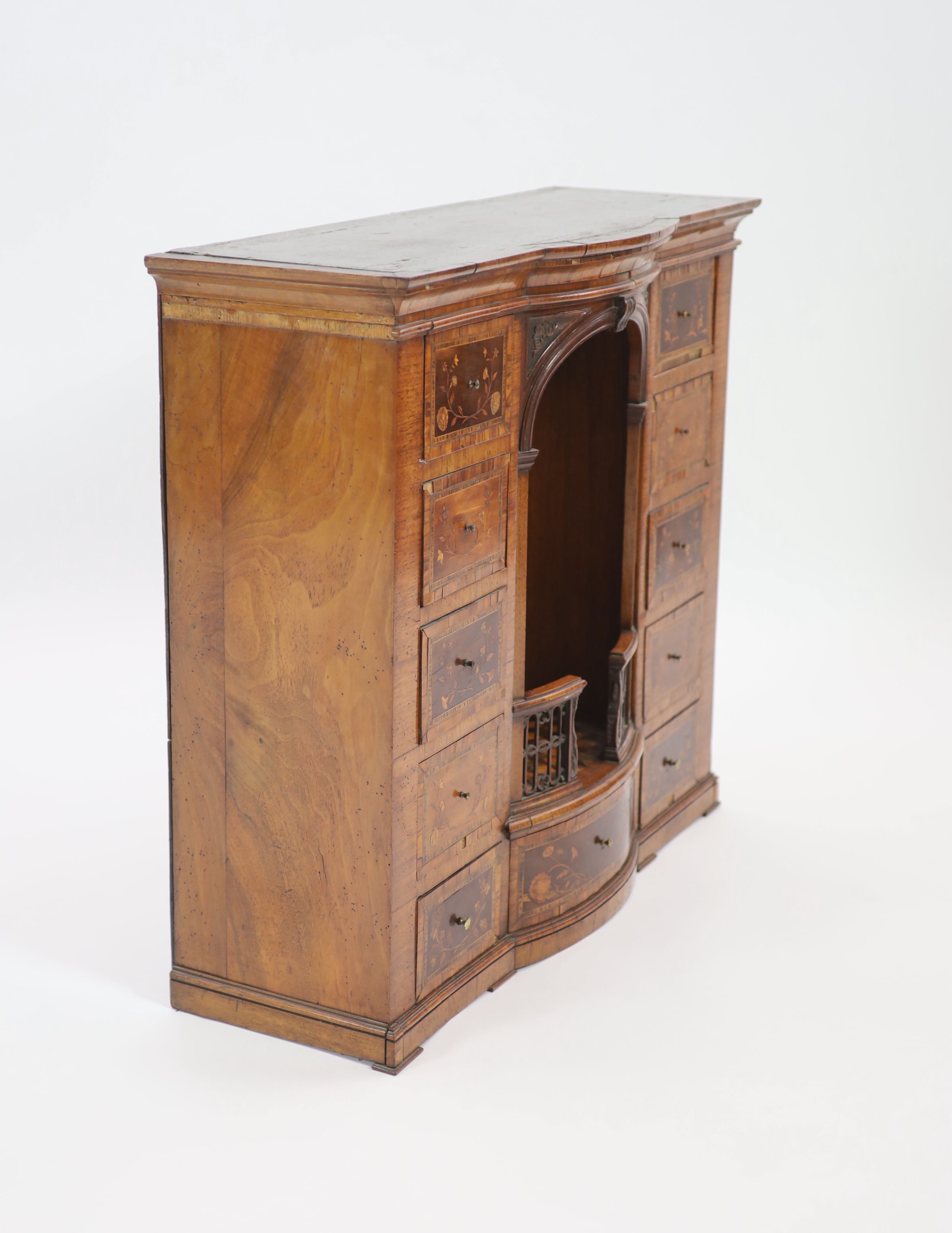 A late 18th century Dutch walnut and marquetry collectors cabinet W 88cm. D 32cm. H 77cm.